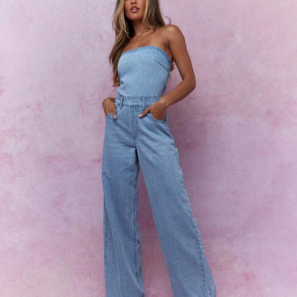 Missguided Light Blue Wide Leg Jumpsuit